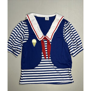 Stranger Things Robin Scoops Ahoy Ice Cream Custome Blue Top Shirt Womens Small